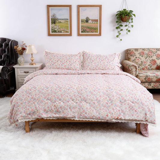 Wholesale Elegant Pink Printed Floral Duvet Cover Set